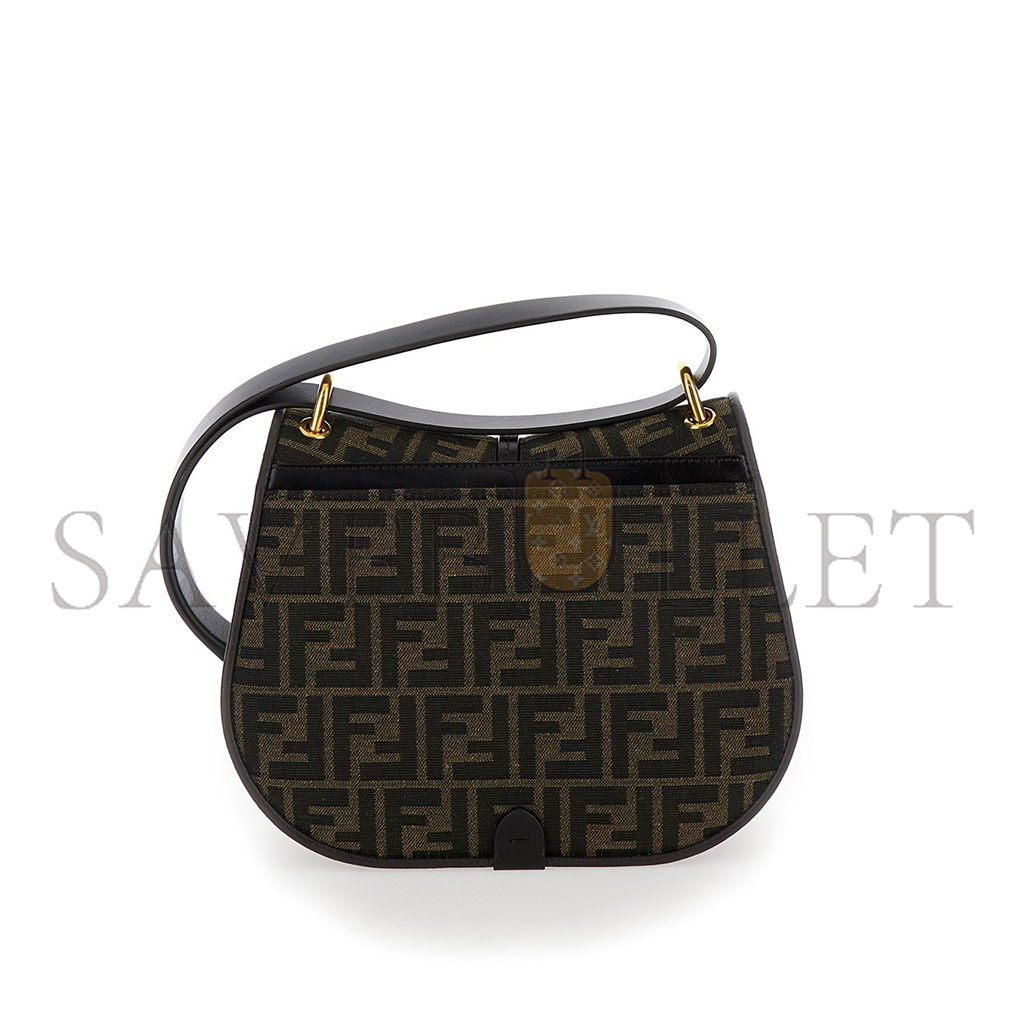 FENDI 'C'MON MEDIUM' BROWN SATCHEL BAG WITH FF LOGO IN FF JACQUARD FABRIC WOMAN 8622AL (25*20*7cm)